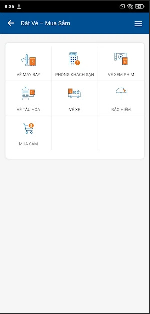 Đặt vé trên Sacombank mBanking
