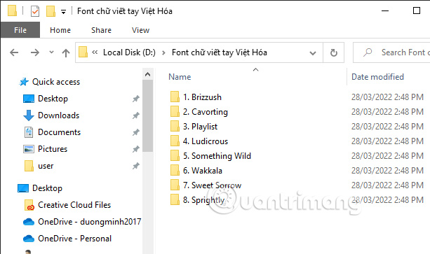 Thư mục font chữ viết tay