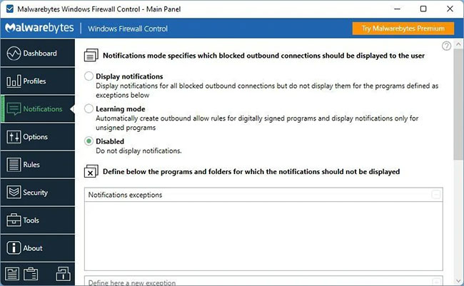 Chọn Display notifications