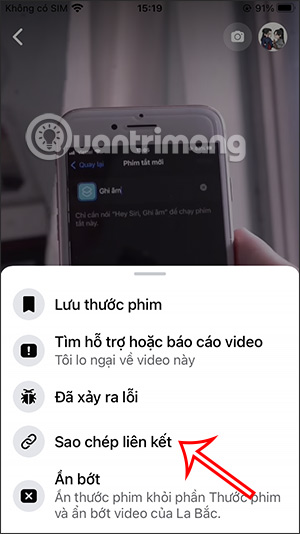 Sao chép liên kết video Facebook Reels