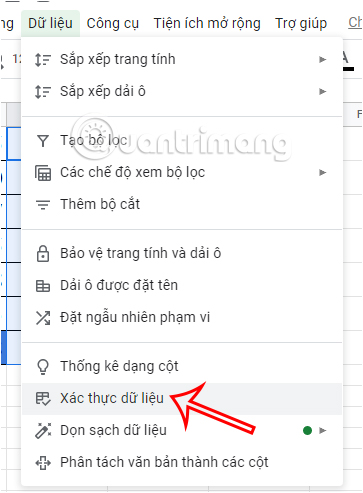 Xác thực dữ liệu trong Sheets