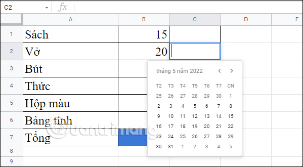 Chọn thời gian nhập liệu trong Sheets