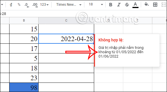 Báo lỗi nhập liệu trong Sheets