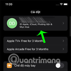 Ấn vào tên ID Apple