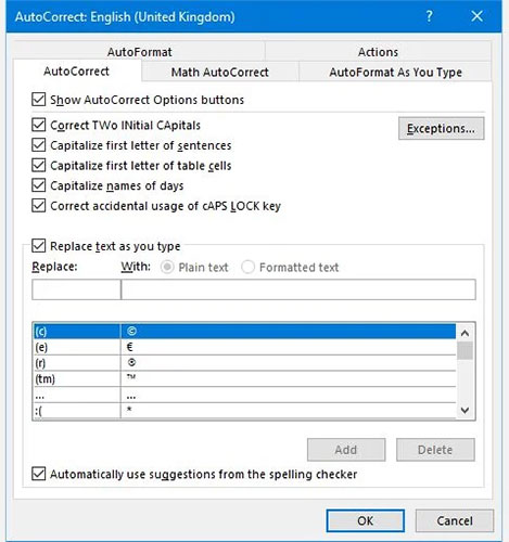 Set up automatic error correction