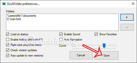 Lưu thay đổi trên Dock Folders