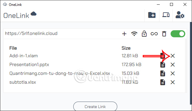 Danh sách file tải lên OneLink Cloud
