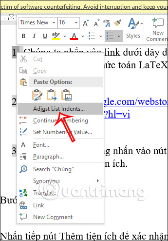 Điều chỉnh lề đoạn văn bản Word