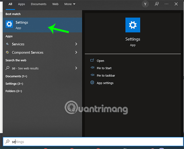 Truy cập phần Settings trên máy tính