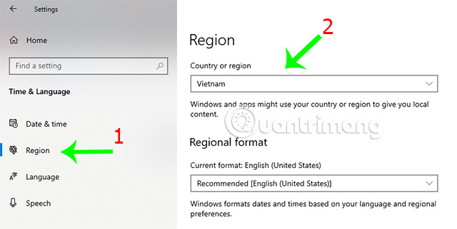 Chọn Region sau đó đổi Country or Region thành Việt Nam.