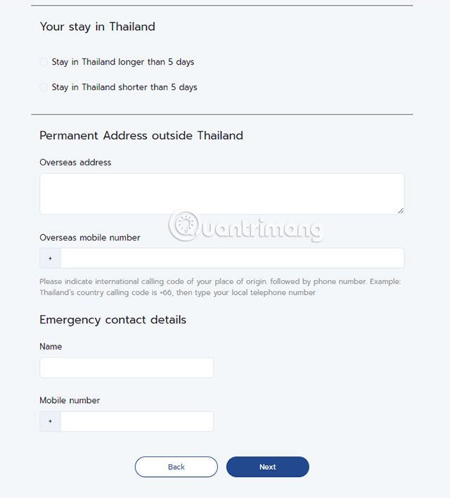 Điền thông tin liên lạc khẩn cấp của bạn