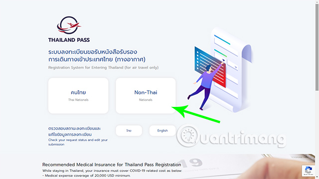 Chọn ô Non-Thai để tiến hành đăng ký Thailand Pass