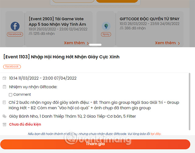 nhập code ngôi sao giải trí