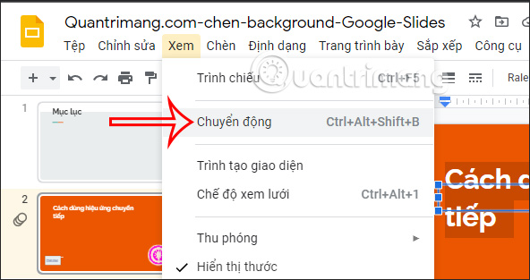 Hiệu ứng chuyển động trên Google Slides