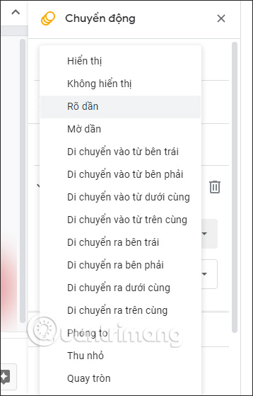 Chọn hiệu ứng trong Google Slides