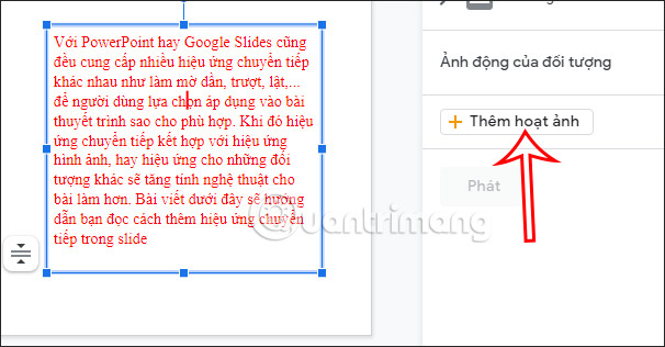 Hiệu ứng văn bản trong Google Slides