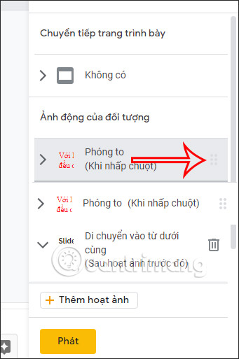 Điều chỉnh hiệu ứng trong Google Slides