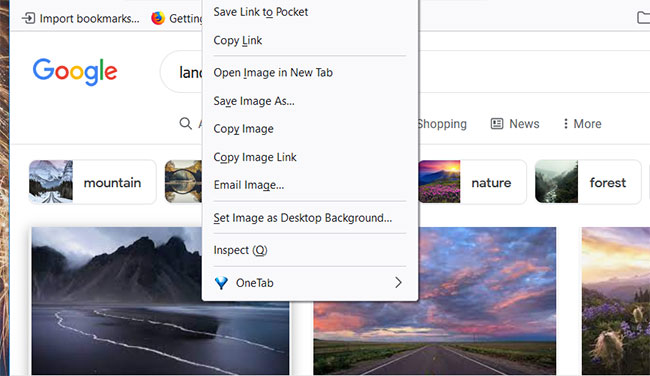 Tùy chọn Set Image as Desktop Background của Firefox