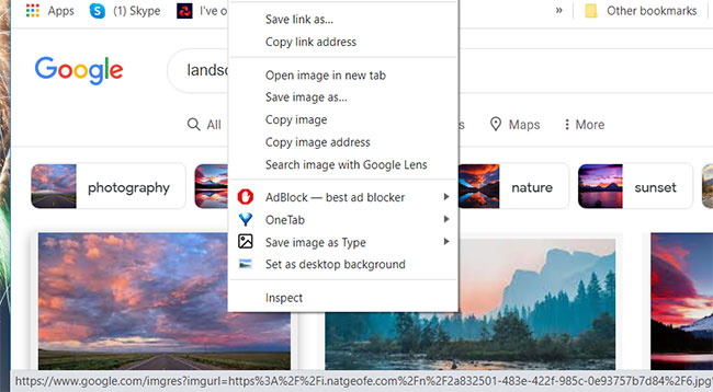 Tùy chọn Set as desktop background trong Chrome