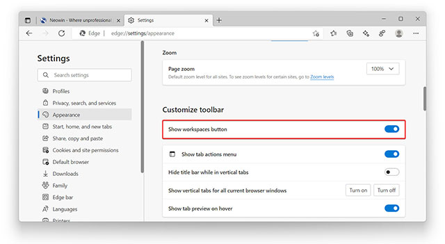 Công tắc Workspaces