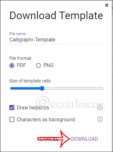 Chọn định dạng mẫu font trong Calligraphr