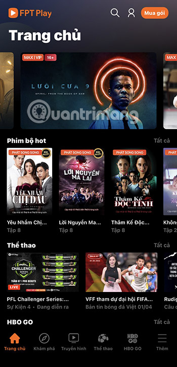 Giao diện ứng dụng FPT Play trên điện thoại