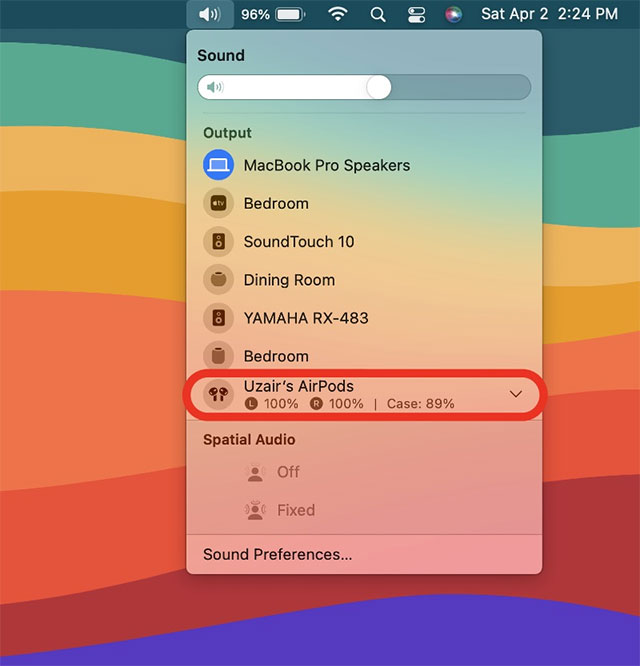 Thời lượng pin của AirPods được hiển thị