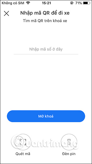 Nhập mã vào ứng dụng TNGO