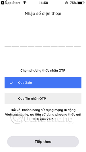 Chọn phương thức xác nhận OTP
