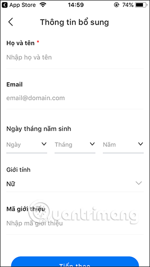 Thông tin cá nhân dùng TNGO