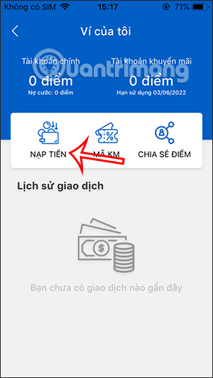 Nạp tiền vào ví TNGO
