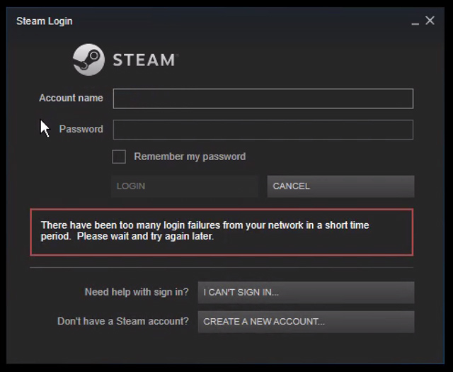 Lỗi đăng nhập Steam quá nhiều lần