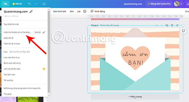 Hiển thị thước kẻ trong vùng làm việc của Canva