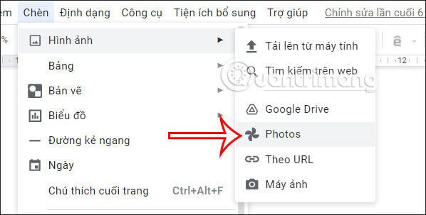 Mở Google Photos trong Google Docs