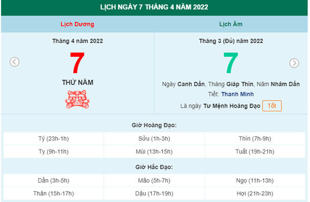 Xem lịch ngày 7/4/2022.
