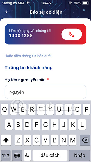 Báo cáo sự cố về điện