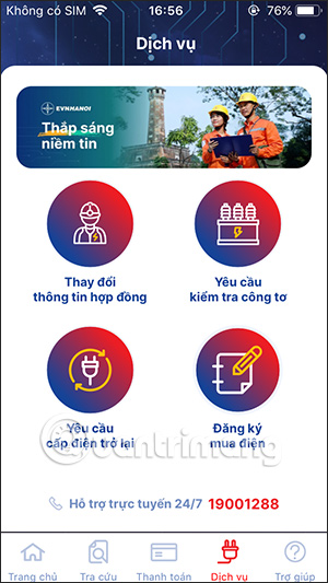 Dịch vụ trên EVNHANOI
