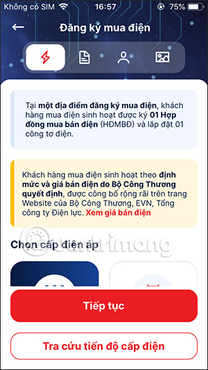 Đăng ký mua điện trên EVNHANOI
