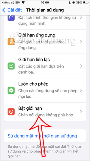 Chọn bật giới hạn