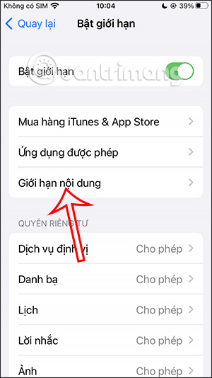 Chọn giới hạn nội dung iPhone