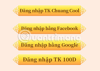 Đăng nhập vào tài khoản game thông qua hình thức đã đăng ký trước đó.