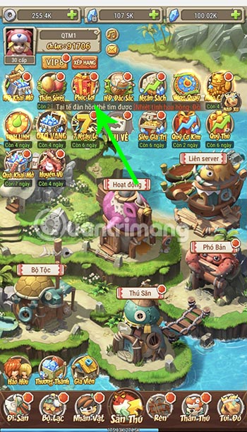 Nhấn vào Phúc Lợi ở phía trên giao diện game.