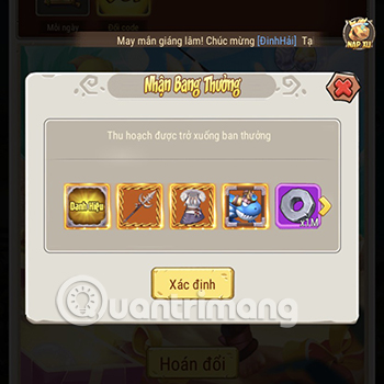 Một cửa sổ kèm các phần quà hiện lên có nghĩa là bạn đã nhập giftcode và nhận quà thành công.