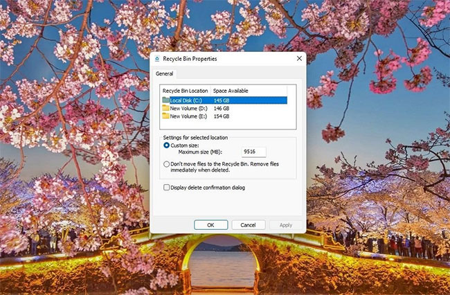 Thay đổi dung lượng lưu trữ có sẵn cho Recycle Bin