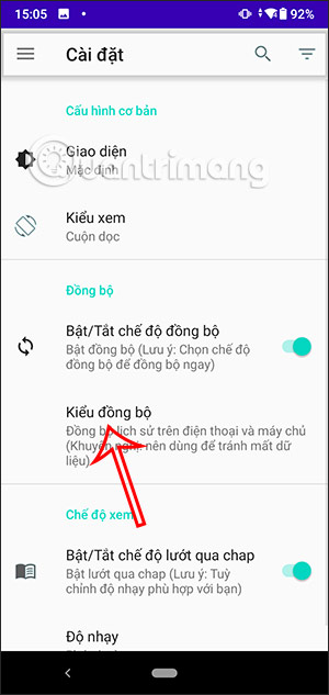 Chọn kiểu đồng bộ thư viện truyện