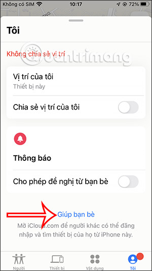 Giúp bạn bè tìm kiếm iPhone