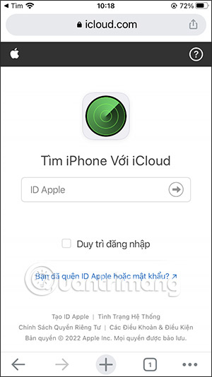 Truy cập tài khoản iCloud