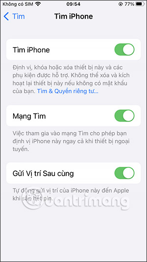 Thiết lập tính năng Tìm trên iPone