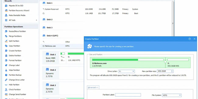 Tạo phân vùng trong AOMEI Partition Assistant