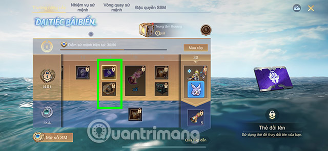 Hoàn thành nhiệm vụ Sổ sứ mệnh ở level nhất định sẽ nhận được Thẻ đổi tên